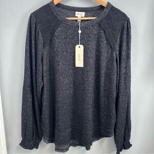 NWT Greige Charcoal Long Sleeve lightweight Lace Accent Top